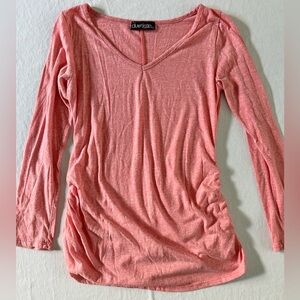 Duetime Maternity Long Sleeve Ruched Tee Salmon Size Large V-Neck Stretch
